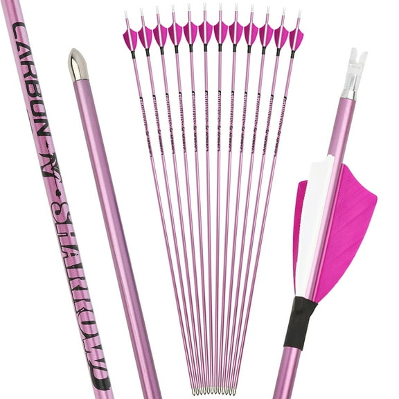 SHARROW 31" Feathered Target Arrows Carbon Hunting Arrows Spine 400/500/600/700/800/900/1000 (12 Pack)