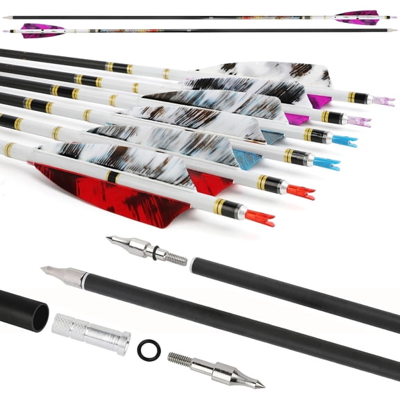 SHARROW 31" Pure Carbon Arrows Archery Hunting Arrows 250 300 350 400 500 600 Spine with Natural Feather Fletched Targeting Arrows for Compound & Recurve & Long Bow 6/12Pack