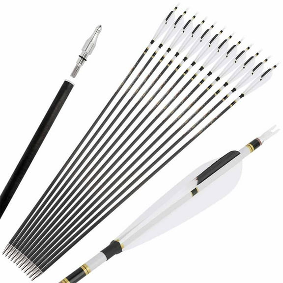 SHARROW 31 inch Pure Carbon Arrow SP250-600 Recurve Bow Compound Bow Hunting(12 Pack)