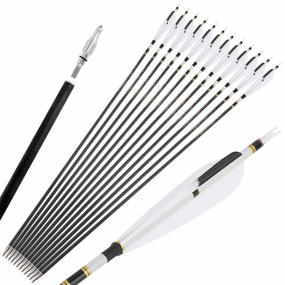 SHARROW 31 inch Pure Carbon Arrow SP250-600 Recurve Bow Compound Bow Hunting(12 Pack)