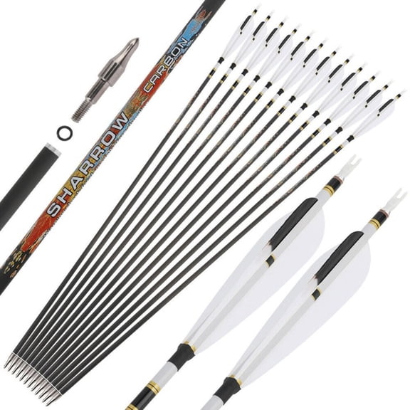 SHARROW 31 inch Pure Carbon Arrow SP250-600 Recurve Bow Compound Bow Hunting(12 Pack)