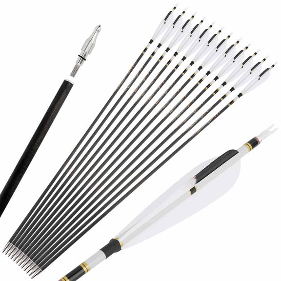 SHARROW 31 inch Pure Carbon Arrow SP250-600 Recurve Bow Compound Bow Hunting(12 Pack)