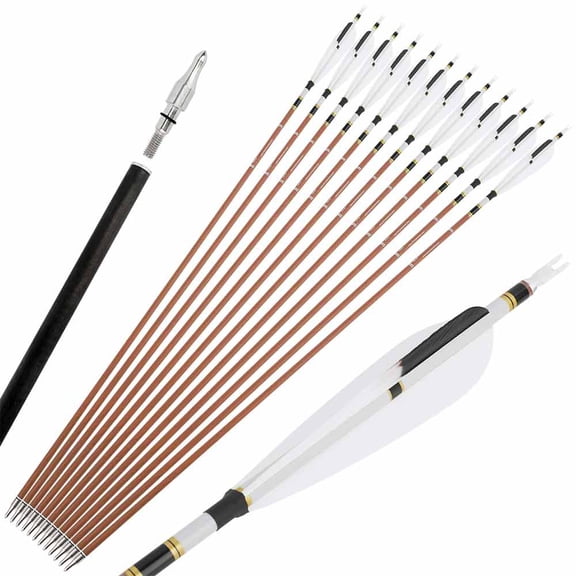 SHARROW 31 inch Pure Carbon Arrow SP250-600 Recurve Bow Compound Bow Hunting(12 Pack)