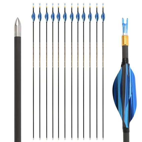 SHARROW 32 Inch 4.2 mm Pure Carbon Archery Target Arrows for Recurve Bow, Straightness +/- .003, Blue, Spine 900 (12 Pack)
