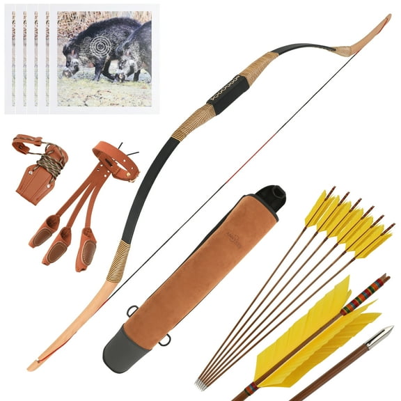 SHARROW 55" Handmade Horse Bow Traditional Take-Down Bow 20-35 lbs with Bamboo Arrows Back Quiver