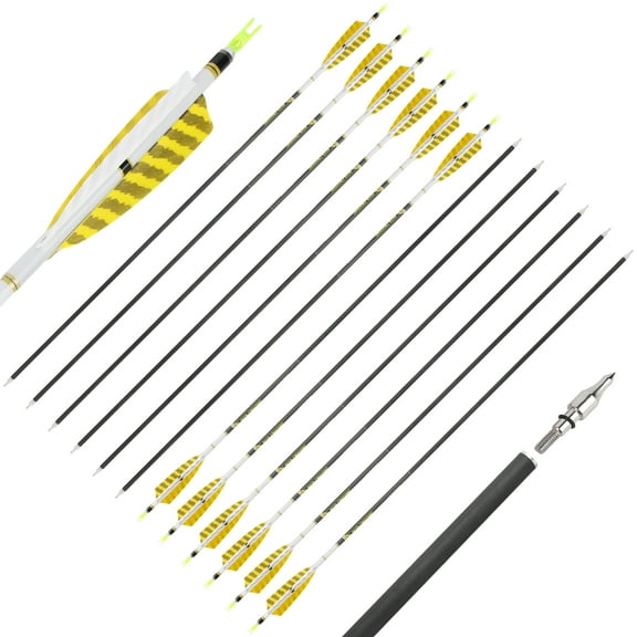 SHARROW Feather Fletched Hunting Arrows, 32" Long , 6.2 mm/.244" ID, Spine 400 (12 Pack)