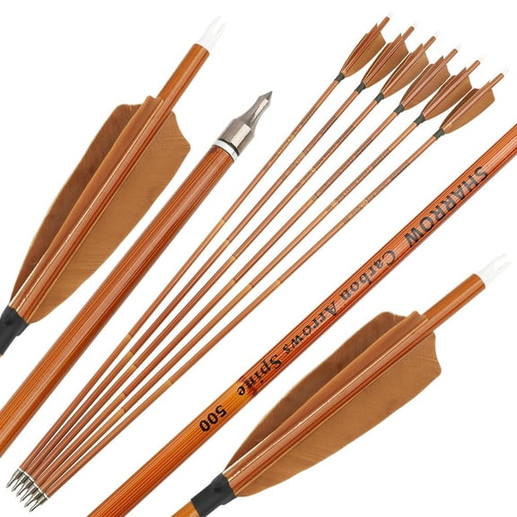 SHARROW Traditional Carbon Arrows Spine 500 – 12 Pack of Precision-Built Shafts for Recurve, Longbow and Traditional Archery Hunting & Target Practice