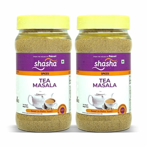 SHASHA Authentic Masala Chai Tea Powder  Traditional Indian Spiced Tea Mix with Cardamom, Clove  Unsweetened Tea Masala, 3.52 oz (Pack of 2)