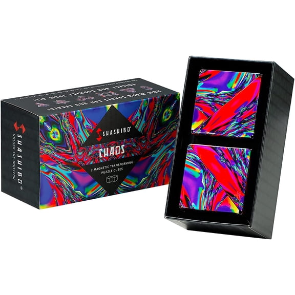 SHASHIBO Gift Box of 2 - Award-Winning, Patented Fidget Cube w/ 36 Rare Earth Magnets - 3D Magic Cube – Shashibo Cube Magnet Fidget Toy Transforms Into Over 70 Shapes (Chaos - Artist Series)