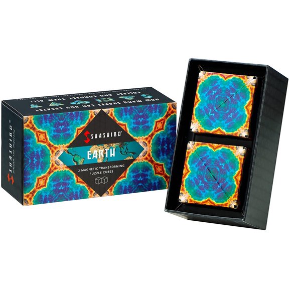 SHASHIBO Gift Box of 2 - Award-Winning, Patented Fidget Cube w/ 36 Rare Earth Magnets - 3D Magic Cube – Shashibo Cube Magnet Fidget Toy Transforms Into Over 70 Shapes (Earth - Explorer Series)