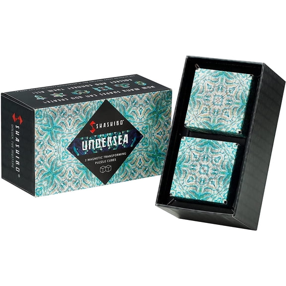 SHASHIBO Gift Box of 2 - Award-Winning, Patented Fidget Cube w/ 36 Rare Earth Magnets - 3D Magic Cube – Shashibo Cube Magnet Fidget Toy Transforms Into Over 70 Shapes (Undersea - Explorer Series)