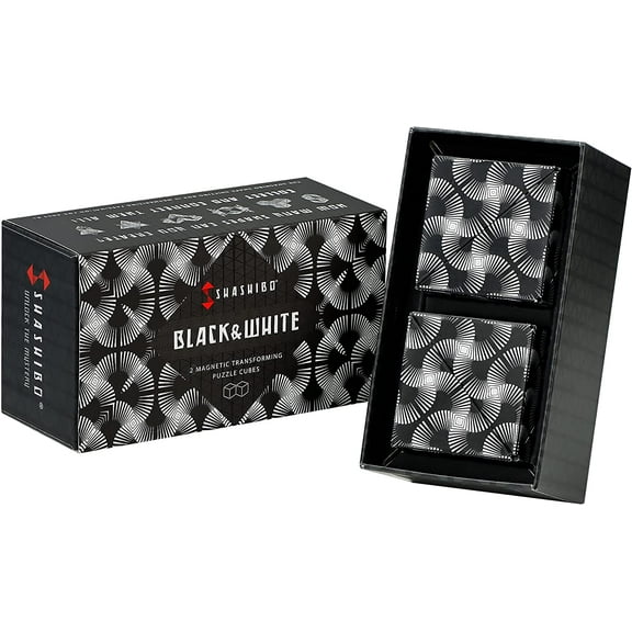 SHASHIBO Gift Box of 2 - Award-Winning, Patented Fidget Cube w/ 36 Rare Earth Magnets - Extraordinary 3D Magic Cube – Shashibo Cube Magnet Fidget Toy Transforms Into Over 70 Shapes (Black & White)