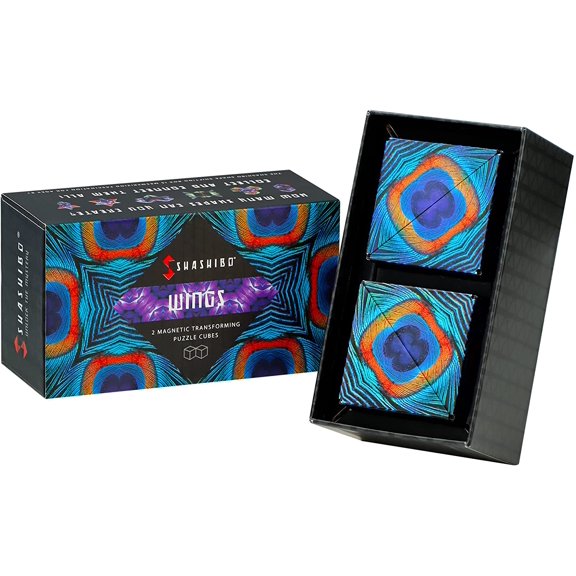 SHASHIBO Gift Box of 2 - Award-Winning, Patented Fidget Cube w/ 36 Rare Earth Magnets - Extraordinary 3D Magic Cube – Shashibo Cube Magnet Fidget Toy Transforms Into Over 70 Shapes (Wings)