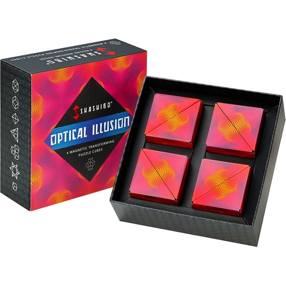 SHASHIBO Gift Box of 4 - Award-Winning, Patented Fidget Cube w/ 36 Rare Earth Magnets - Extraordinary 3D Magic Cube – Shashibo Cube Magnet Fidget Toy Transforms Into Over 70 Shapes (Optical Illusion)