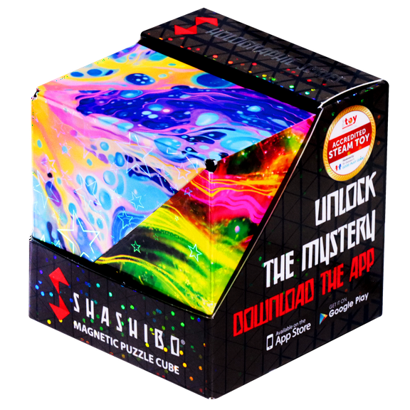 SHASHIBO Holographic Shape Shifting Box - STEM Magnetic Fidget Cube That Transforms Into Over 70 Shapes,Cosmos, 1 Pack