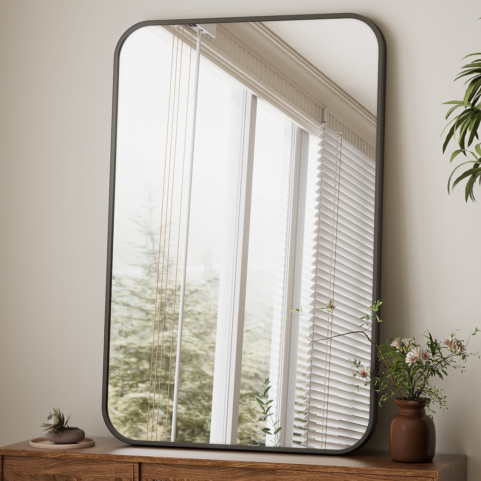 SHATTERVIEW 20"x28" Bathroom Mirror Wall-Mounted Vanity Mirror with Rectangular Metal Frame, Black