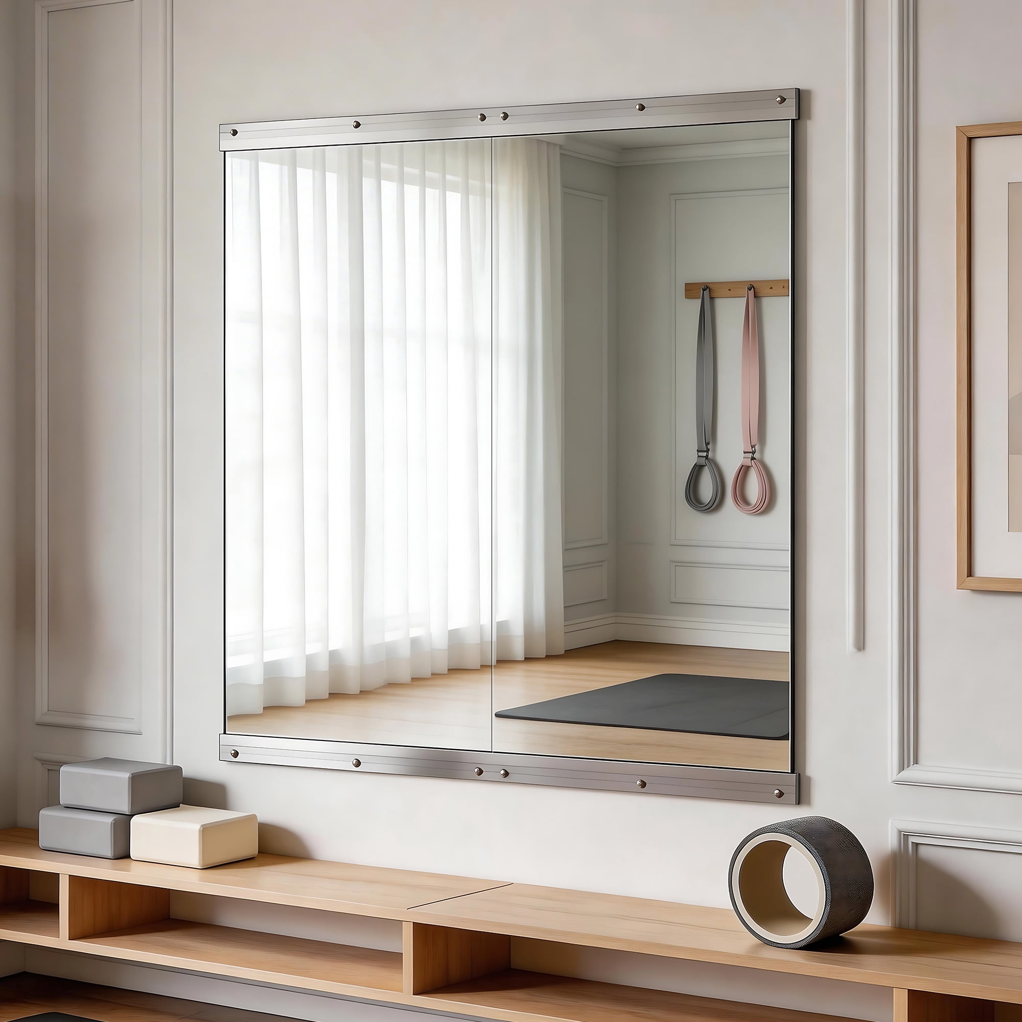 SHATTERVIEW 23"x67" 2pcs Home Gym Yoga Mirror Wall-mounted Full-length Frameless Mirror
