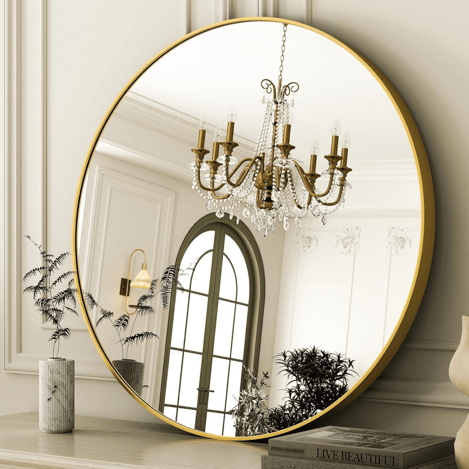 SHATTERVIEW 24" Bathroom Mirror Round Wall Mirror Vanity Mirror with Metal Frame, Gold