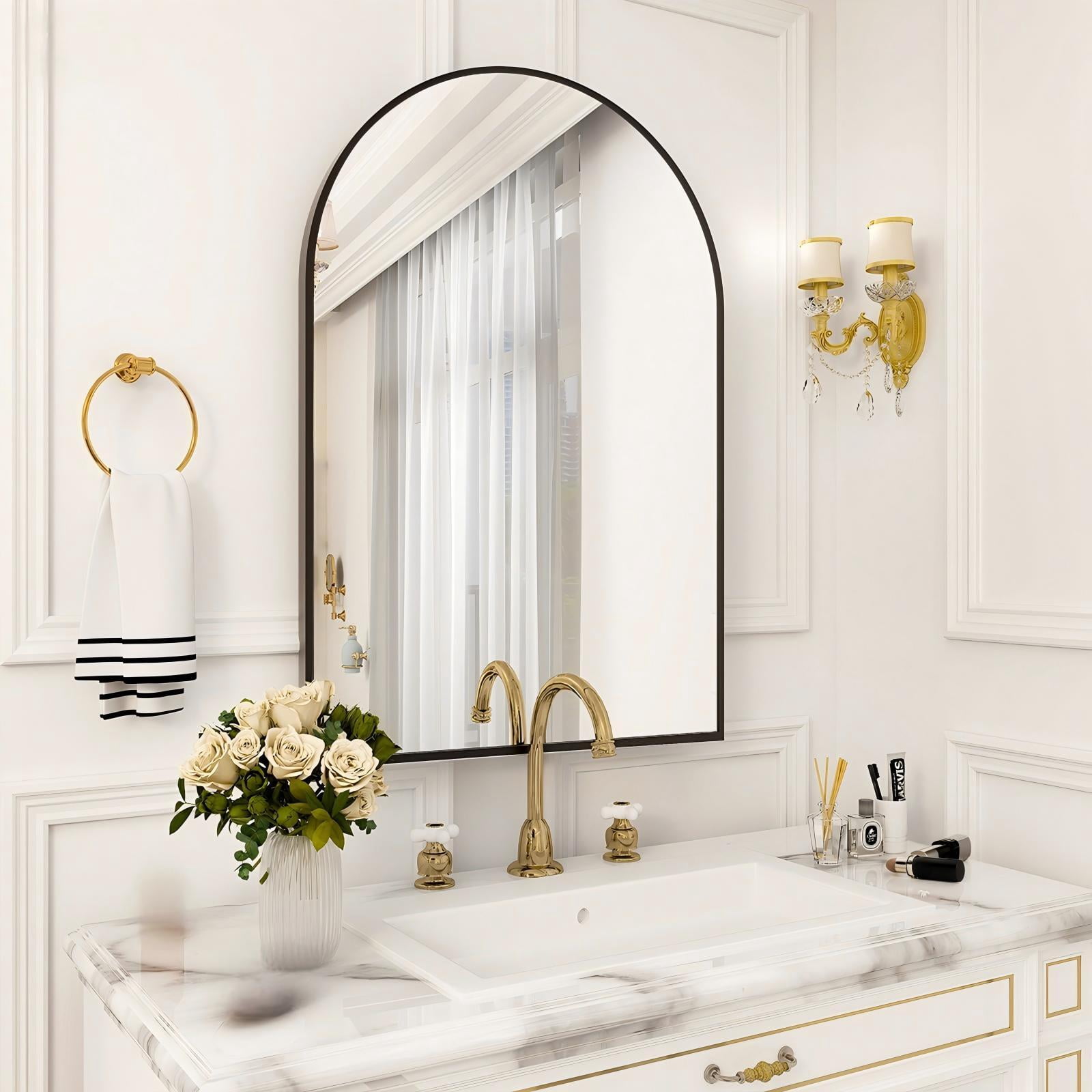SHATTERVIEW 24"x36" Arched Bathroom Mirror Vanity Wall Mounted Mirror, Black