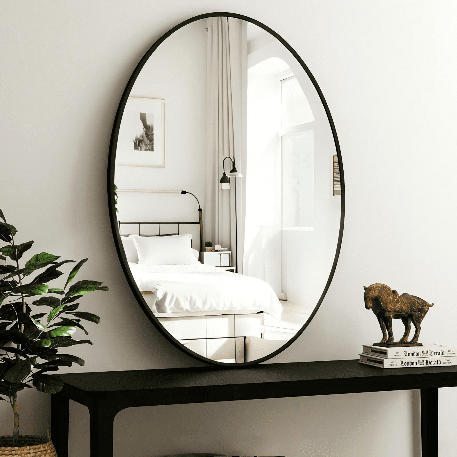 SHATTERVIEW 24"x36" Bathroom Mirror Oval Mirror Wall-Mounted Mirror,Black