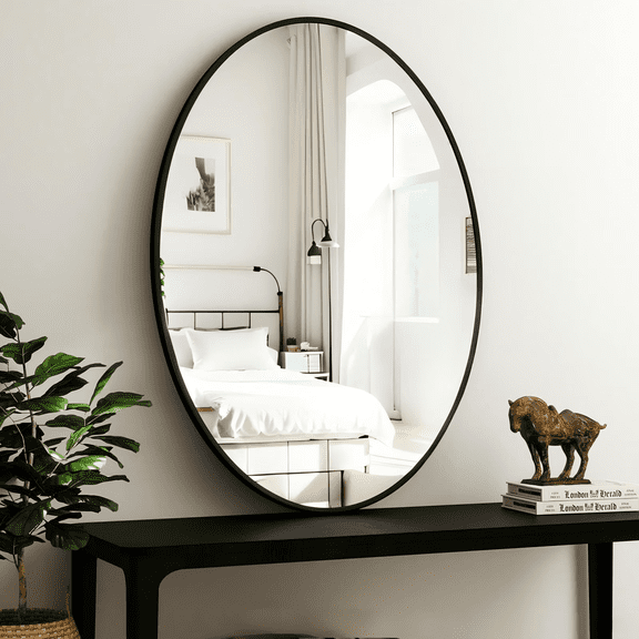 SHATTERVIEW 24"x36" Bathroom Mirror Oval Mirror Wall-Mounted Mirror,Black