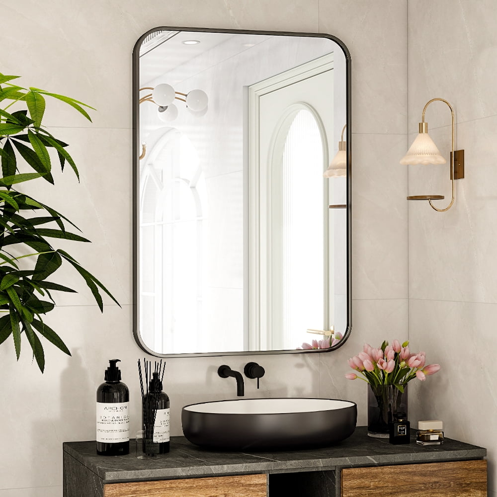 SHATTERVIEW 24"x36" Bathroom Mirror Wall-Mounted Vanity Mirror with Rectangular Metal Frame, Black