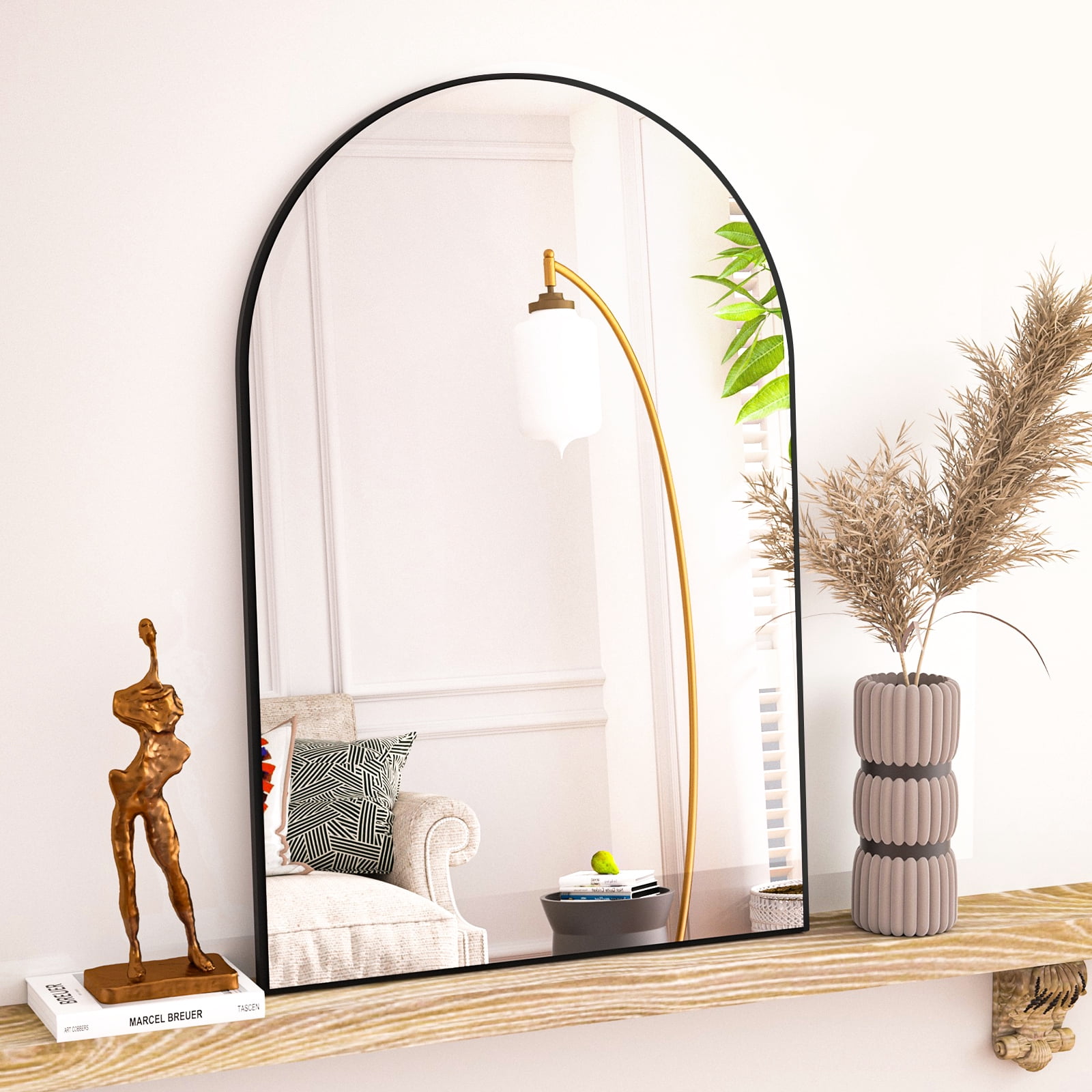 SHATTERVIEW 24"x38" Bathroom Wall Mounted Mirror Arched Hanging Vanity Mirror, Black