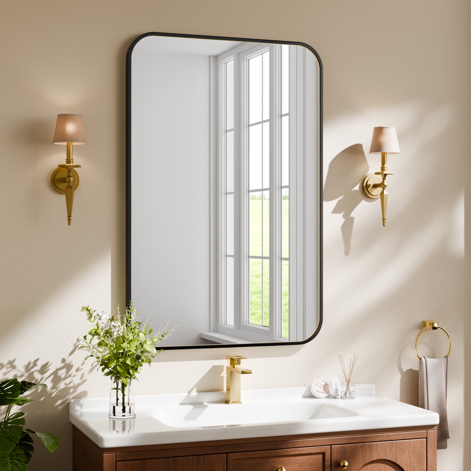 SHATTERVIEW 26"x38" Bathroom Mirror Wall-Mounted Vanity Mirror with Rectangular Metal Frame, Black