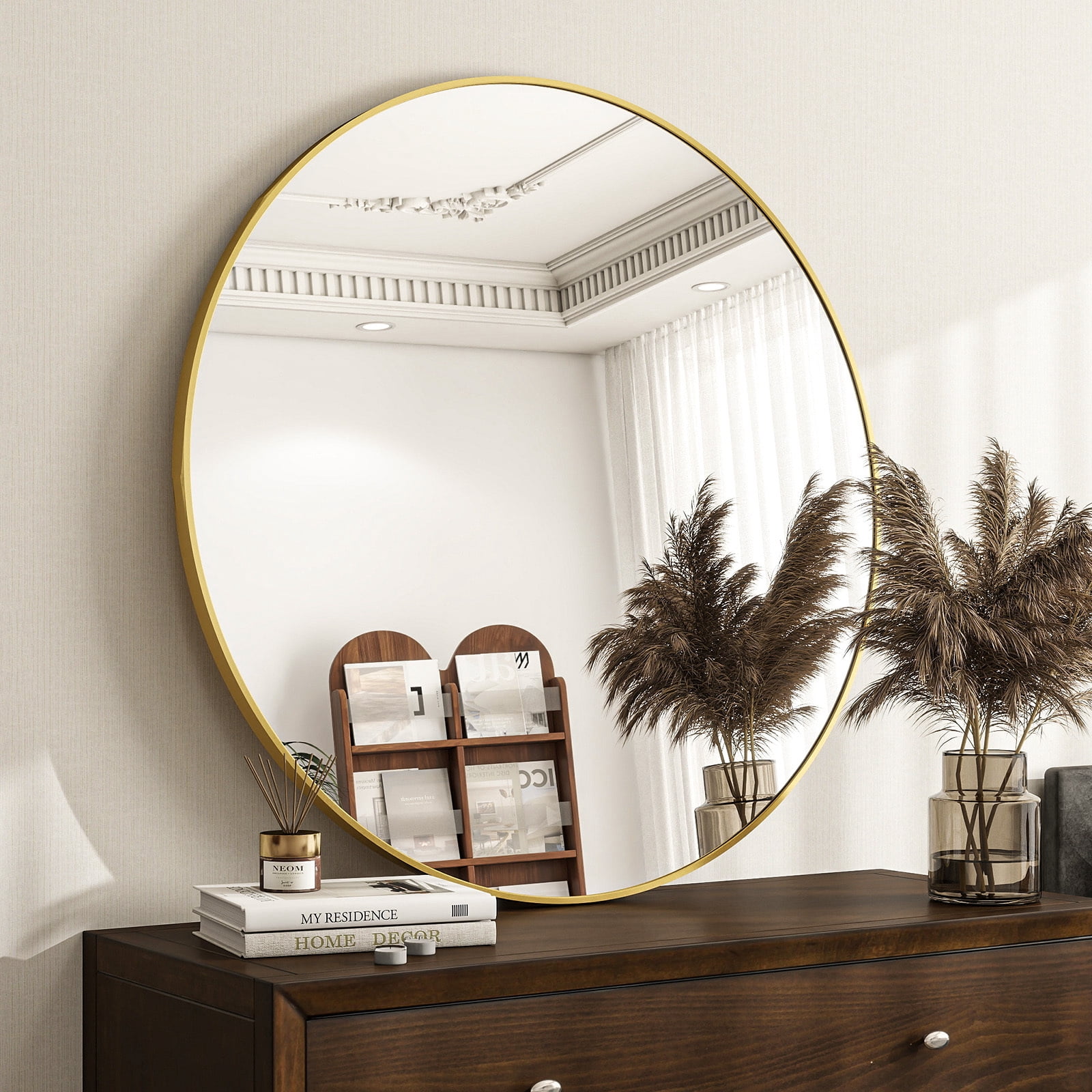 SHATTERVIEW 30" Bathroom Mirror Round Wall Mirror Vanity Mirror with Metal Frame, Gold