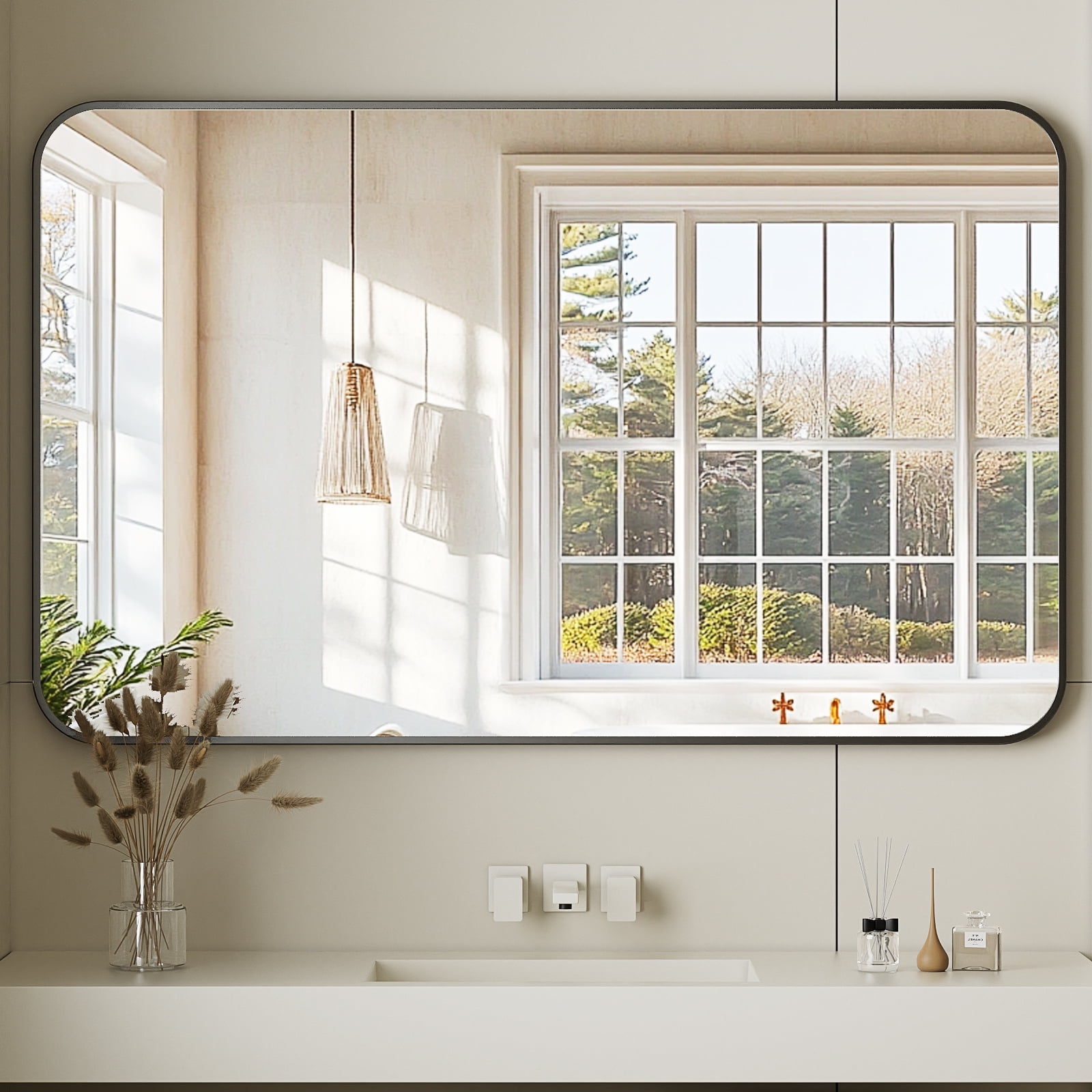 SHATTERVIEW 30"x48" Bathroom Mirror Wall-Mounted Vanity Mirror with Rectangular Metal Frame, Black
