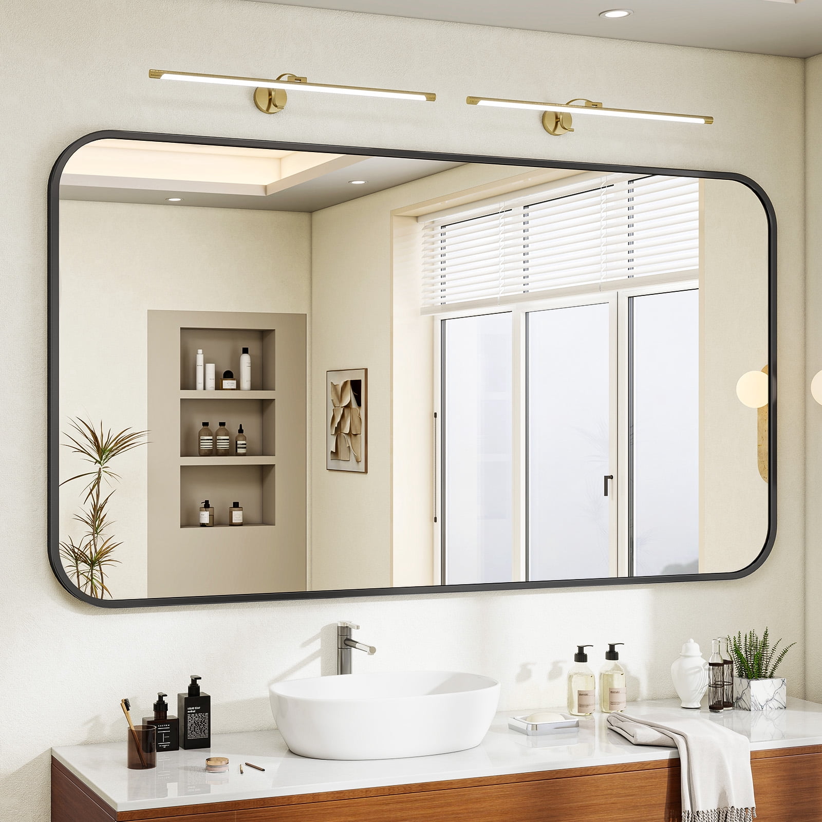 SHATTERVIEW 30"x60" Bathroom Mirror Wall-Mounted Vanity Mirror with Rectangular Metal Frame, Black