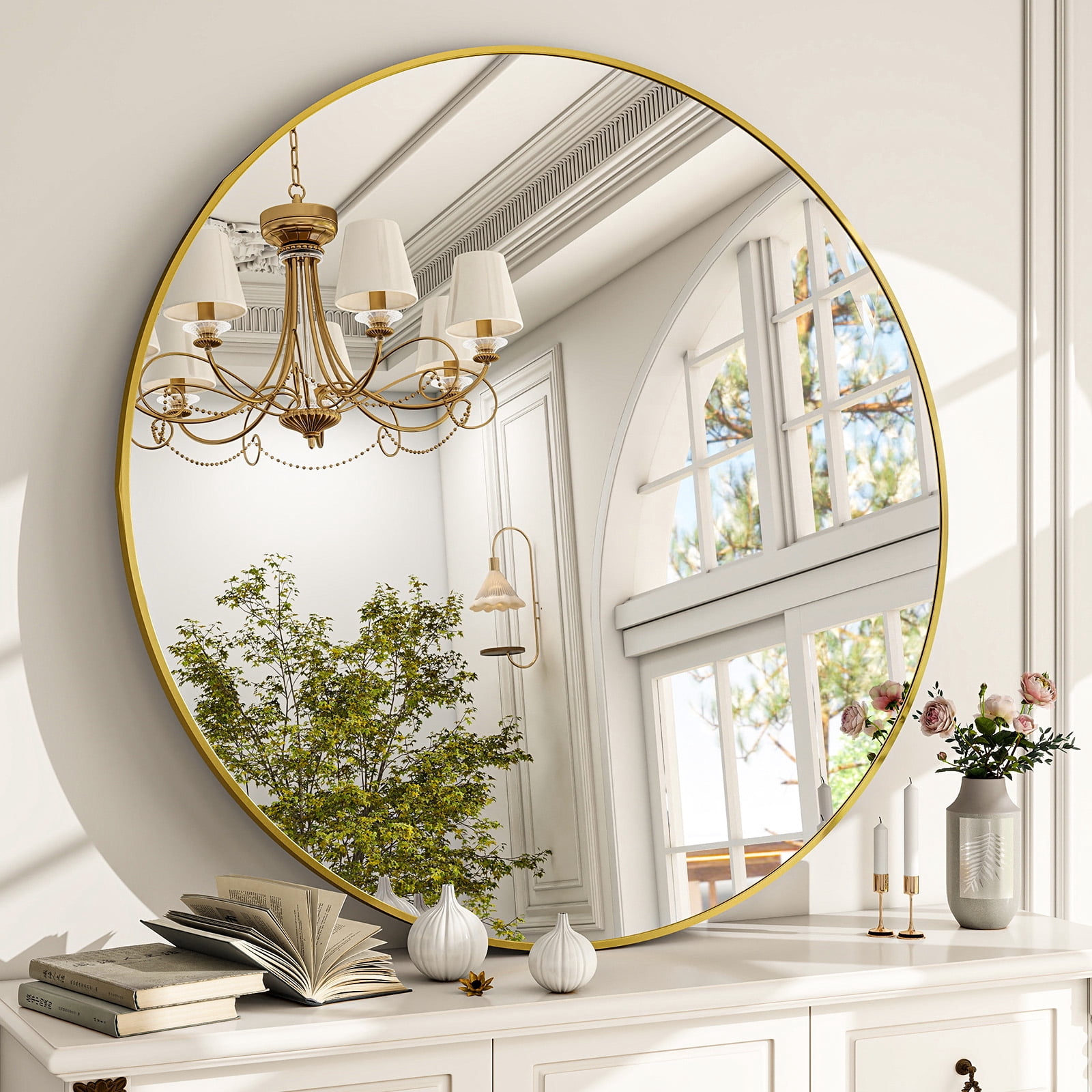 SHATTERVIEW 36" Bathroom Mirror Round Wall Mirror Vanity Mirror with Metal Frame, Gold