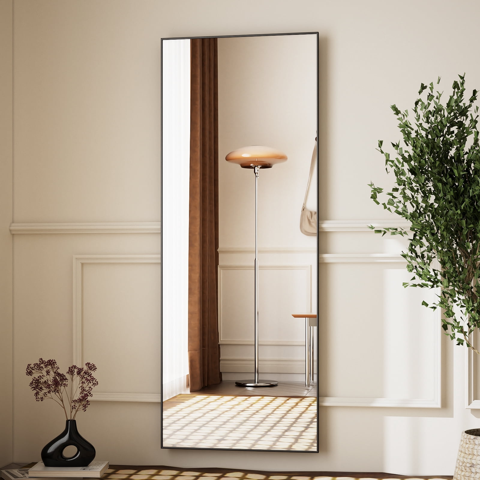SHATTERVIEW 59"x16" Rectangular Floor Mirror Full Length Standing Body Dressing Mirror, Black
