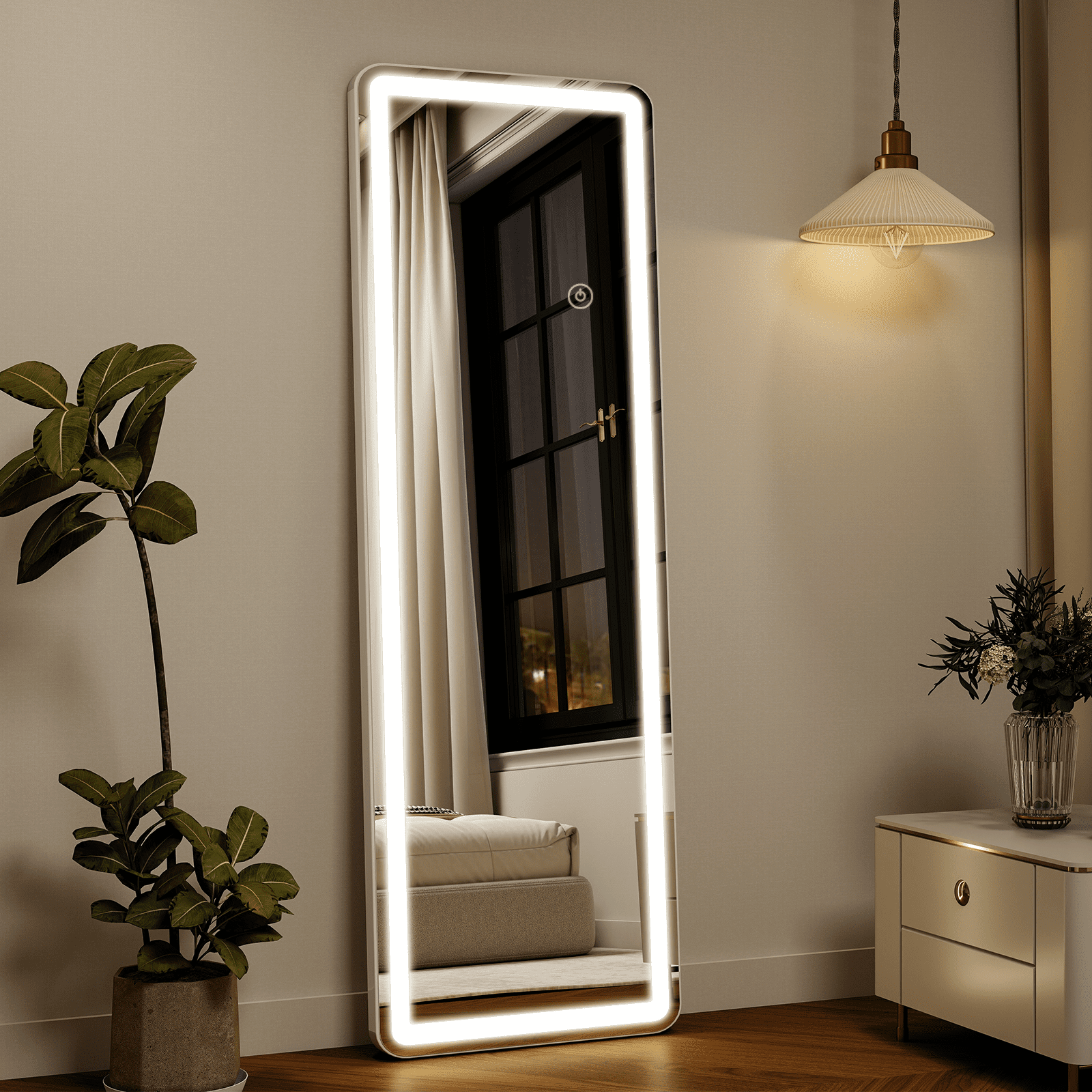 SHATTERVIEW 60"x16" Full Length Mirror with Lights LED Floor Mirror