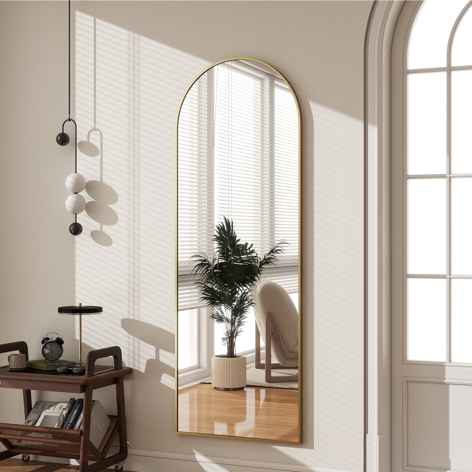 SHATTERVIEW 64"x21" Arched Floor Mirror Full Length Standing Body Dressing Mirror, Gold