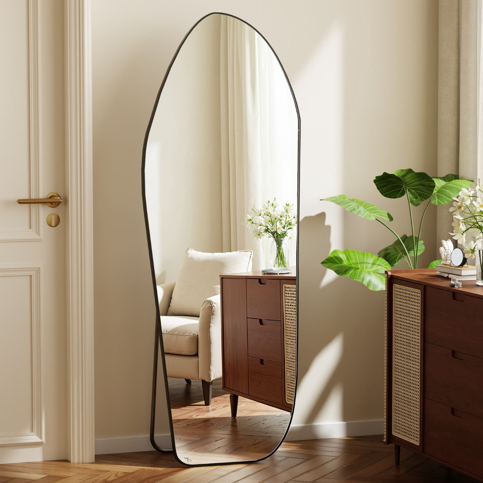 SHATTERVIEW 67"x24" Full Length Mirror Floor Mirror Irregular Decorative Wall-Mounted Mirror, Black