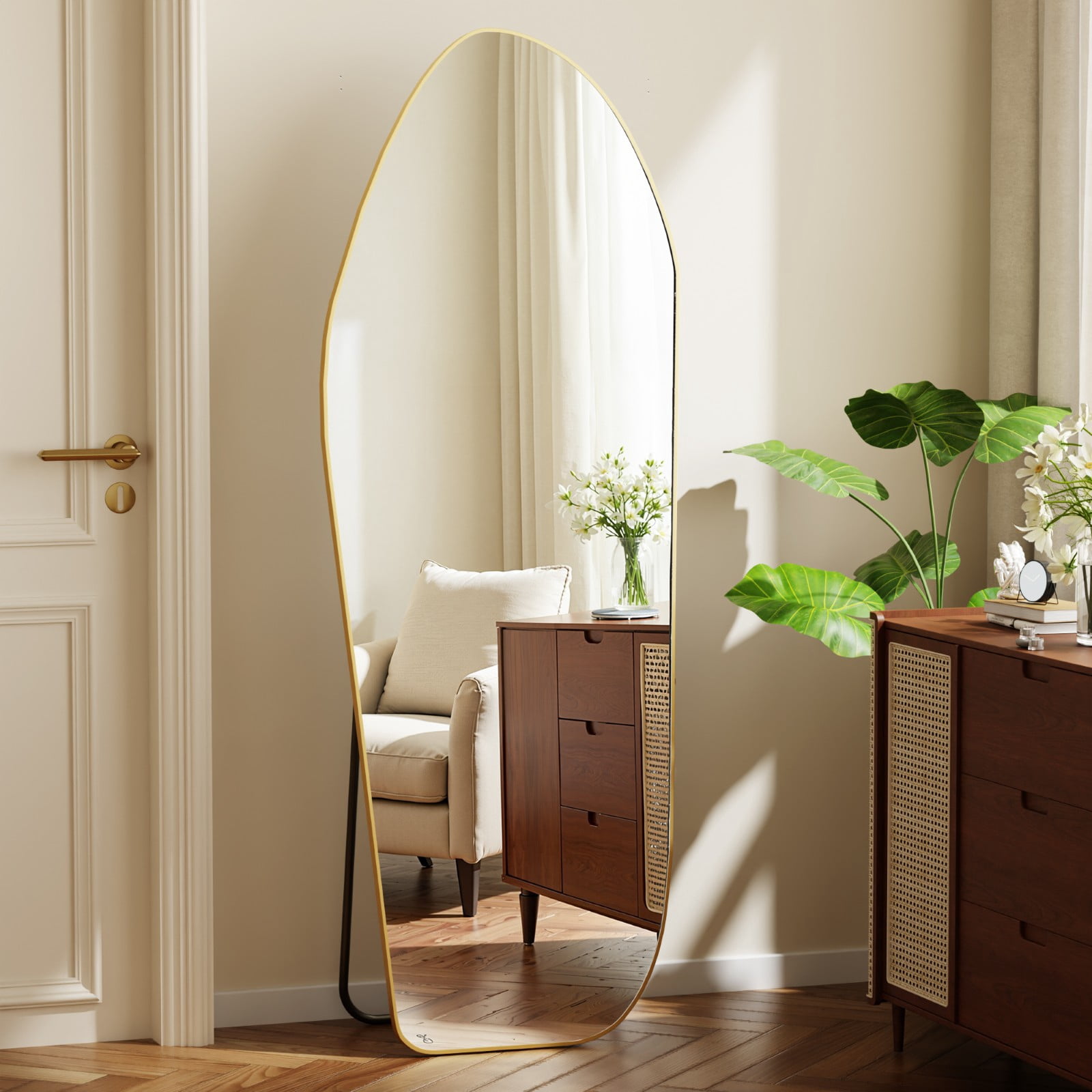 SHATTERVIEW 67"x24" Full Length Mirror Floor Mirror Irregular Decorative Wall-Mounted Mirror, Gold