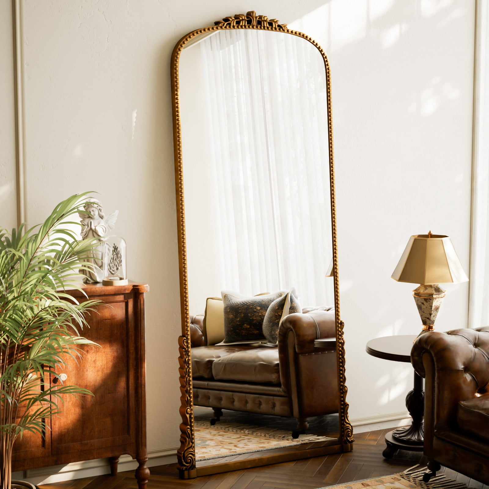 SHATTERVIEW 69"x28" Arched Full Length Mirror Vintage Floor Mirror with Stand Wall-Mounted Mirror, Antique Gold