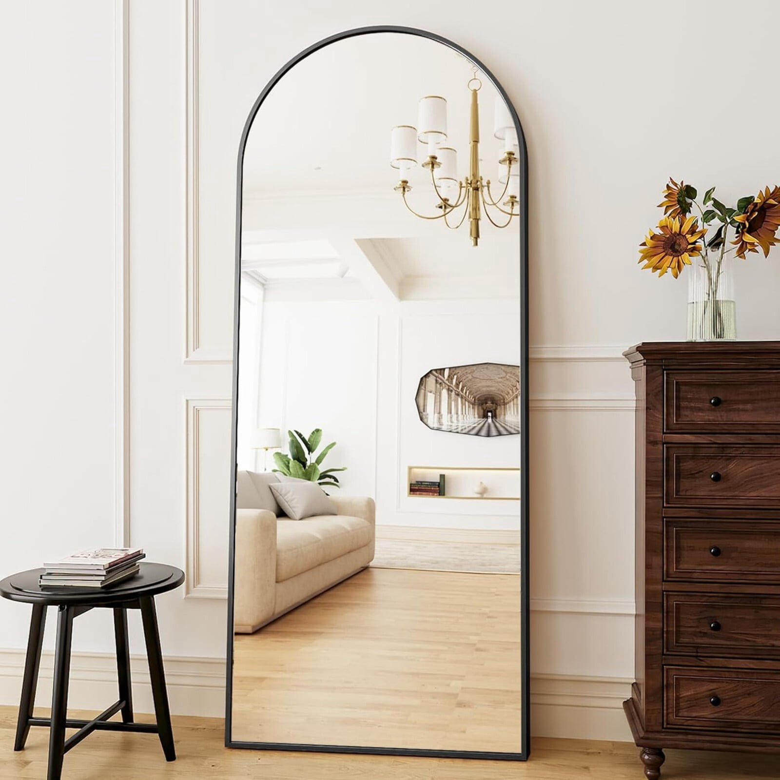SHATTERVIEW 71"x 26" Arched Full Length Mirror Floor Mirror with stand, Black