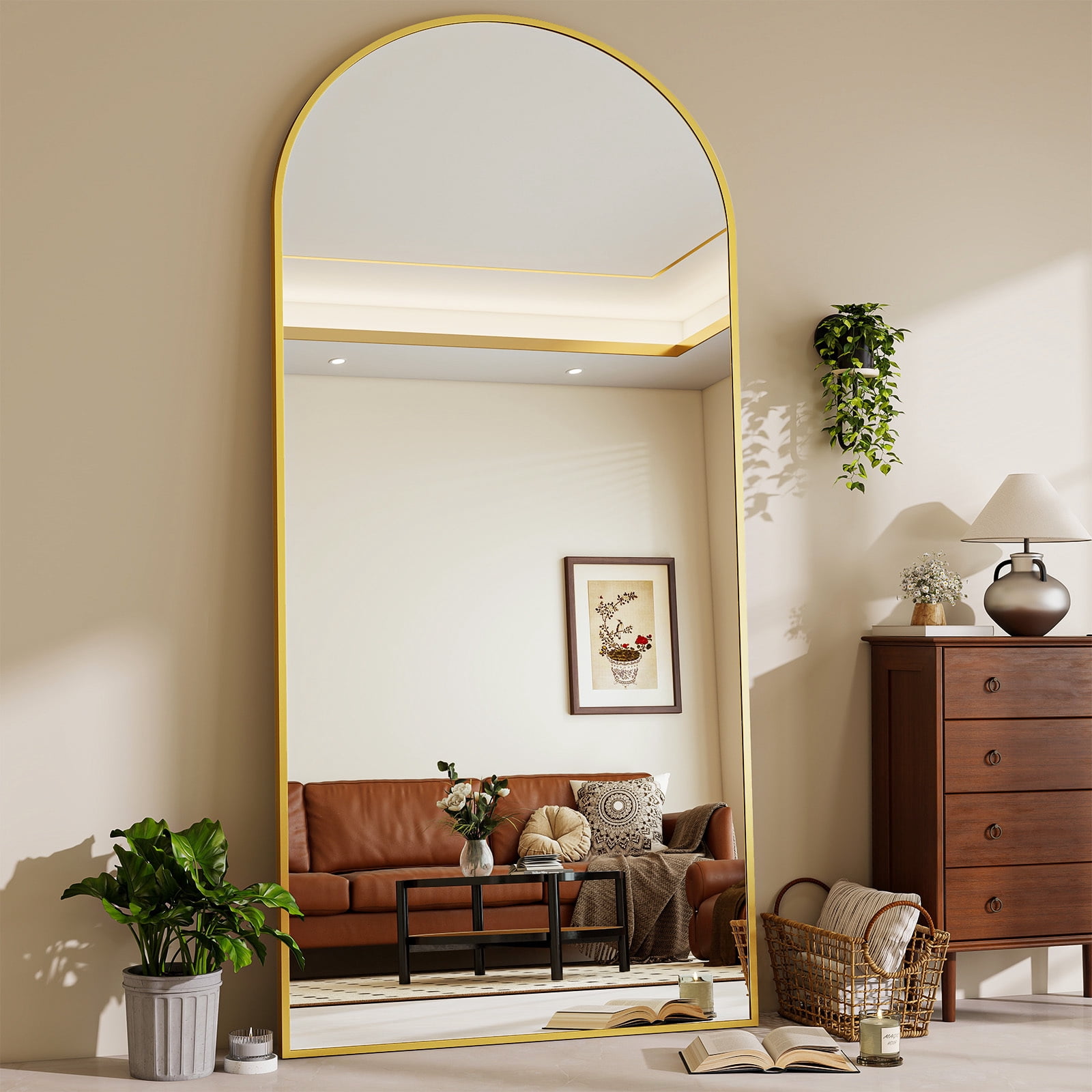 SHATTERVIEW 71"x30" Arched Floor Mirror Full Length Standing Body Dressing Mirror, Gold