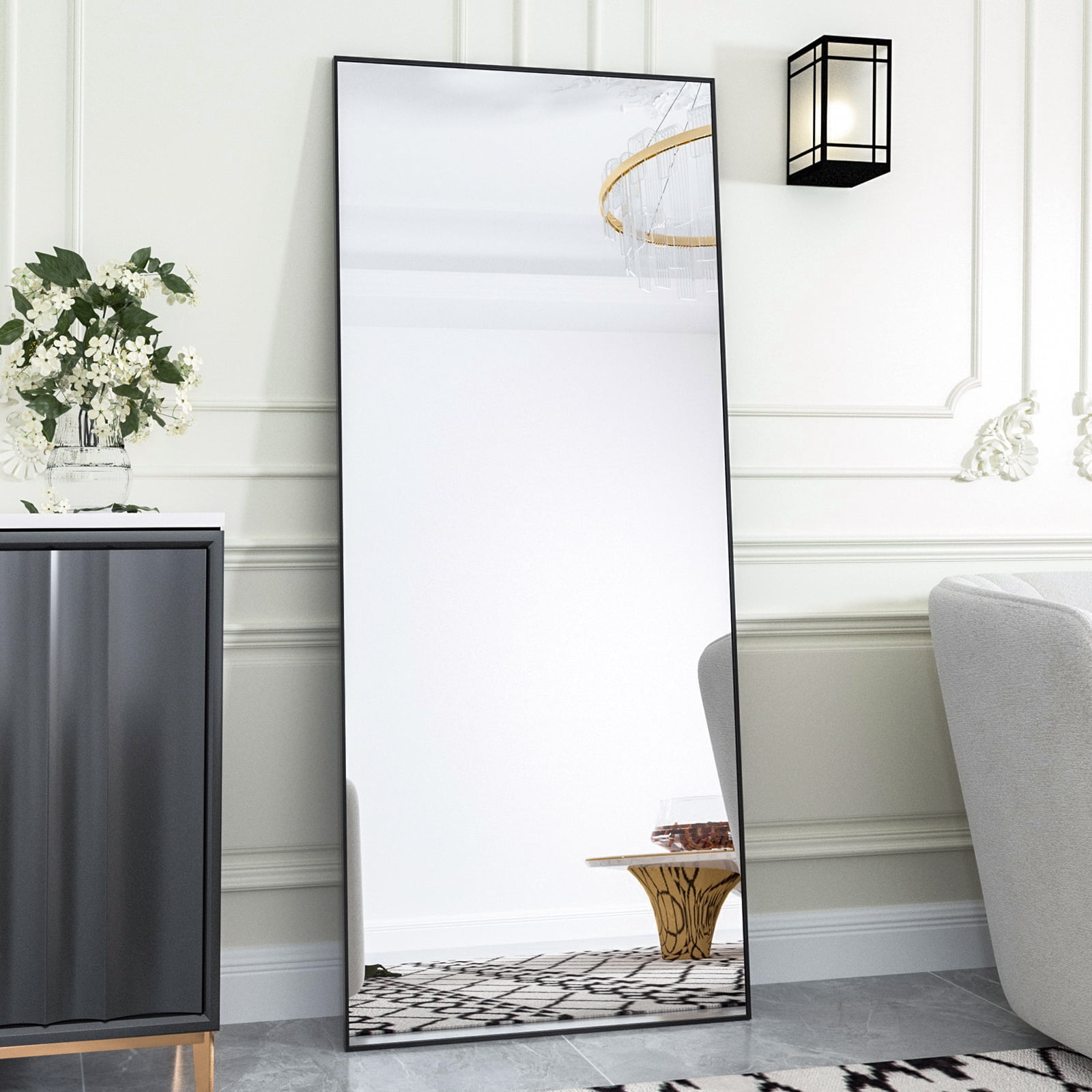 SHATTERVIEW 71"x30" Rectangular Floor Mirror Full Length Standing Body Dressing Mirror, Black