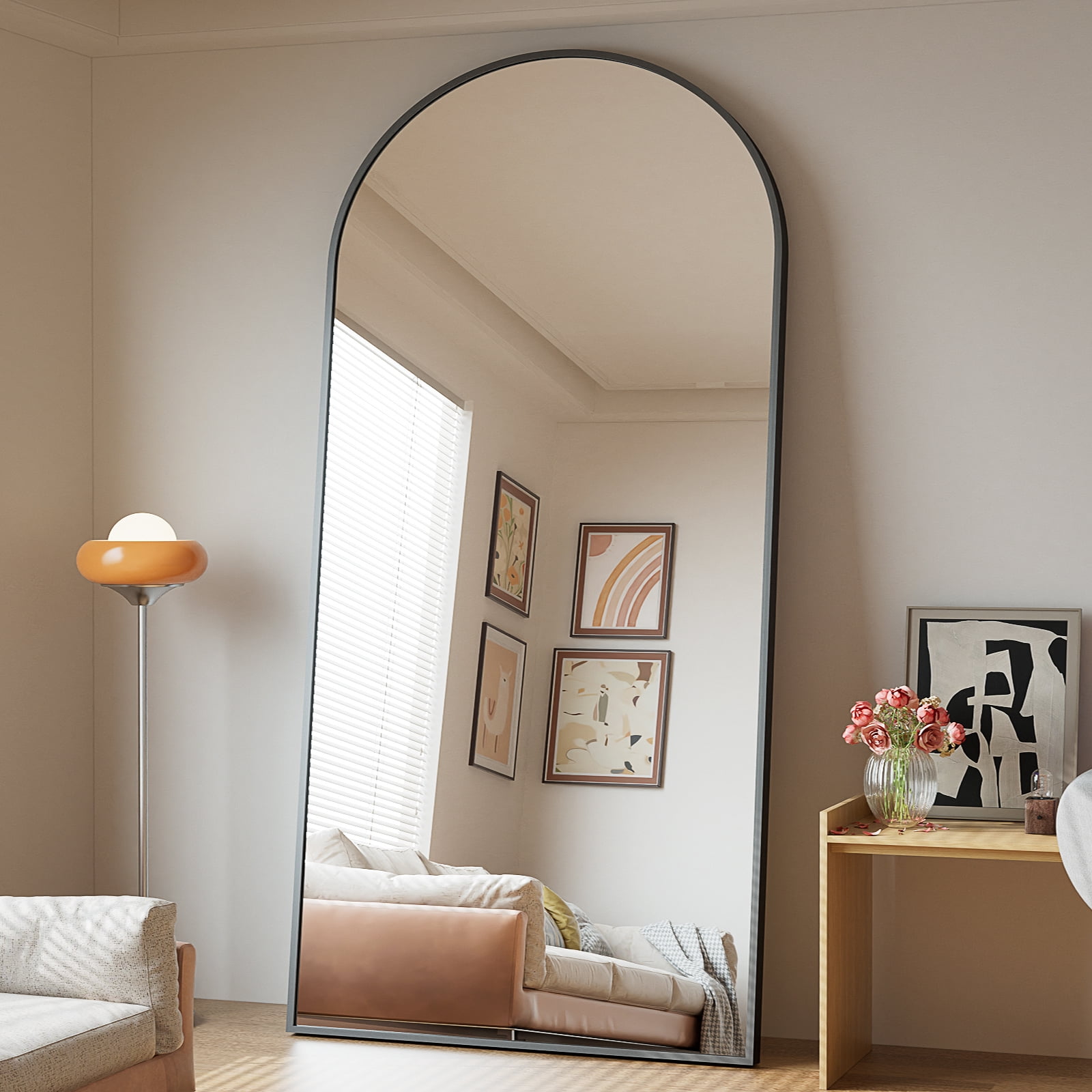 SHATTERVIEW 76"x34" Arched Floor Mirror Full Length Standing Body Dressing Mirror, Black