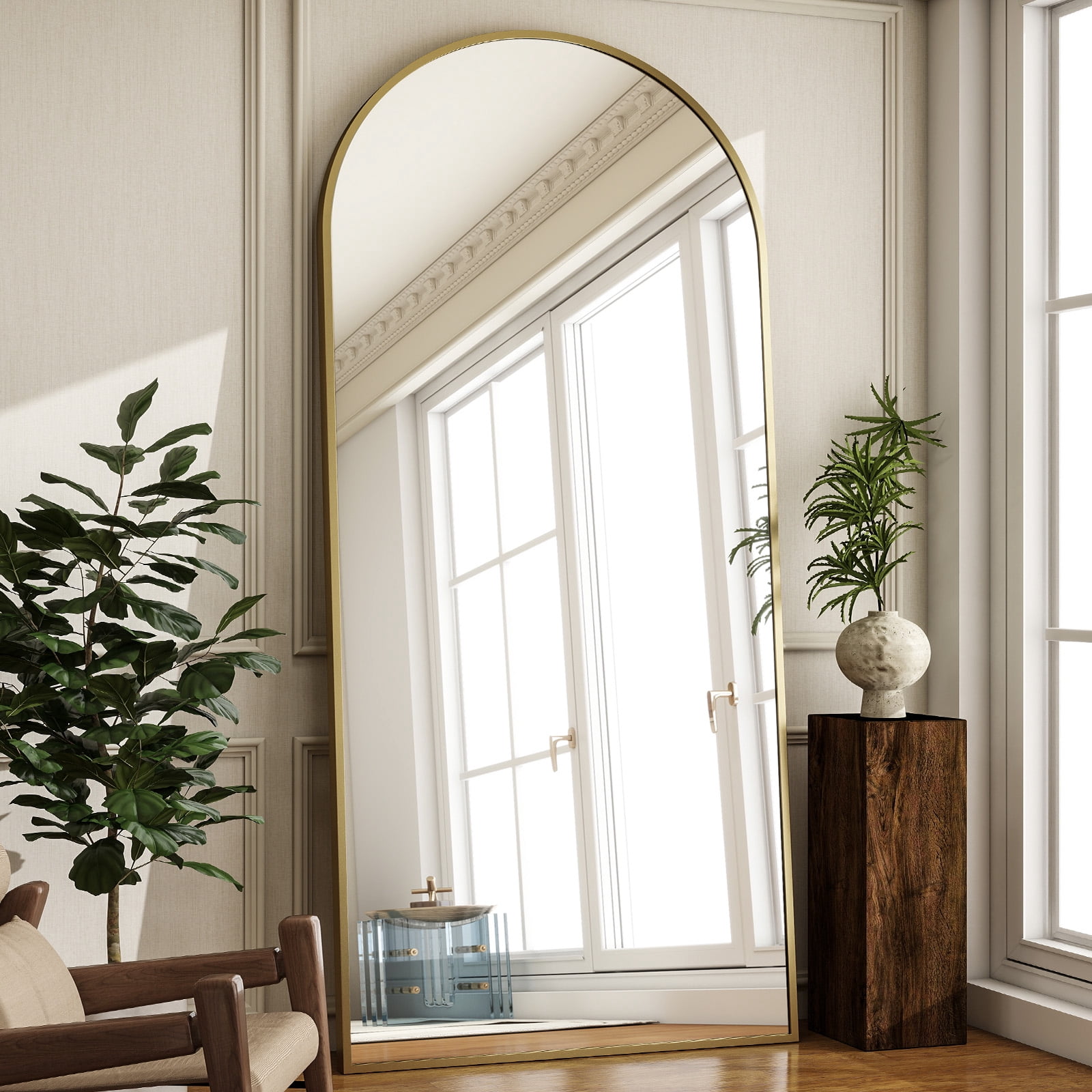 SHATTERVIEW 76"x34" Arched Floor Mirror Full Length Standing Body Dressing Mirror, Gold