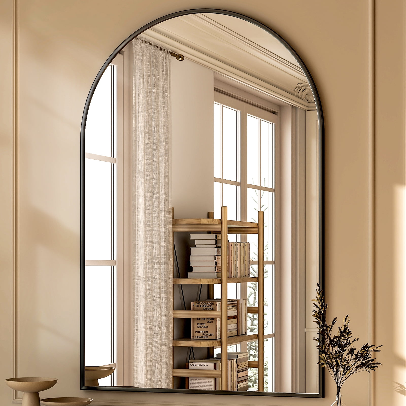 SHATTERVUE 36"x 24.1"Arched Bathroom Mirror Wall Mounted Mirror,Black