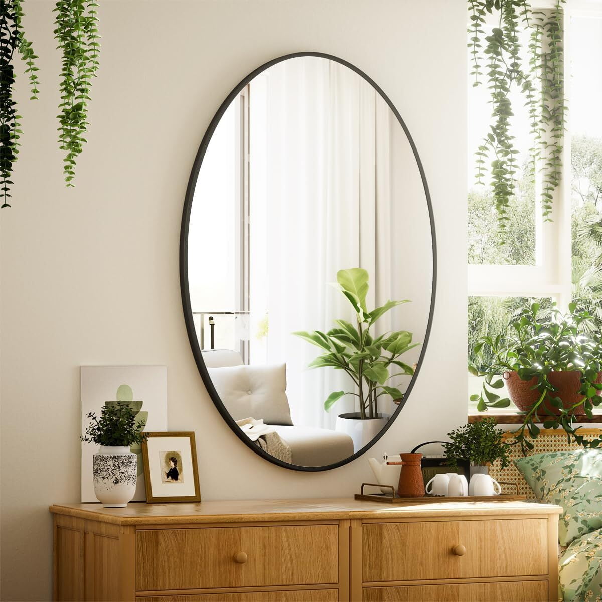 SHATTERVUE 38"x26" Oval Bathroom Mirror Wall Mounted Mirror with Metal ...