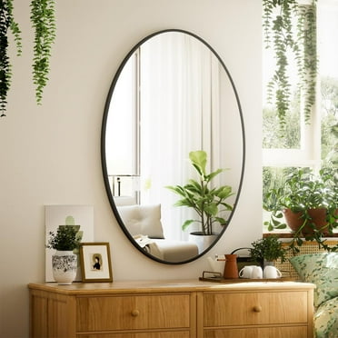 SHATTERVUE 38"x26" Oval Bathroom Mirror Wall Mounted Mirror with Metal Frame, Black