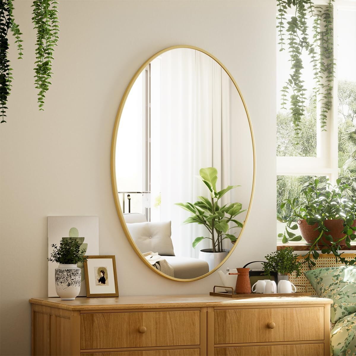 SHATTERVUE 38"x26" Oval Bathroom Mirror Wall Mounted Mirror with Metal Frame, Gold