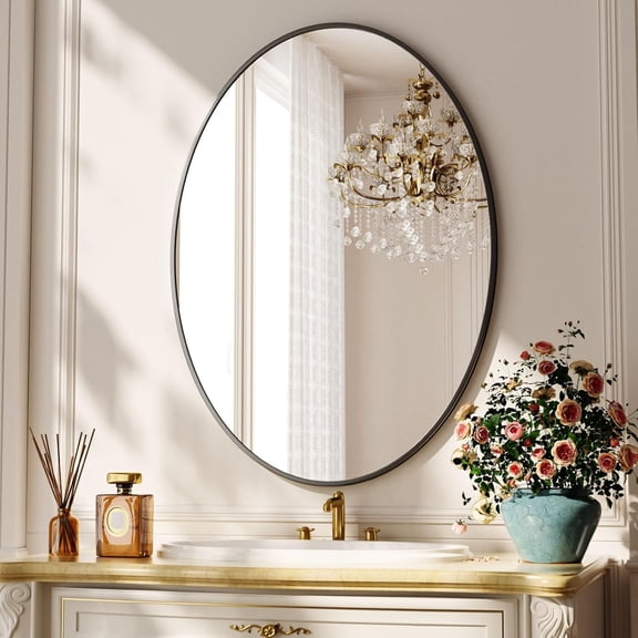 SHATTERVUE 38"x26" Oval Mirror Bathroom Mirror Wall-Mounted Vanity Mirror, Black