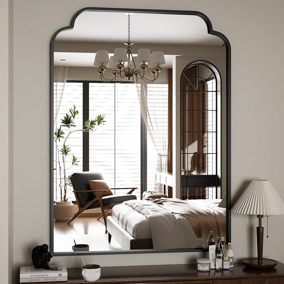 SHATTERVUE 40"x30" Bathroom Mirror Arched Wall Mirror Vanity Mirror with Deep Metal Frame, Black