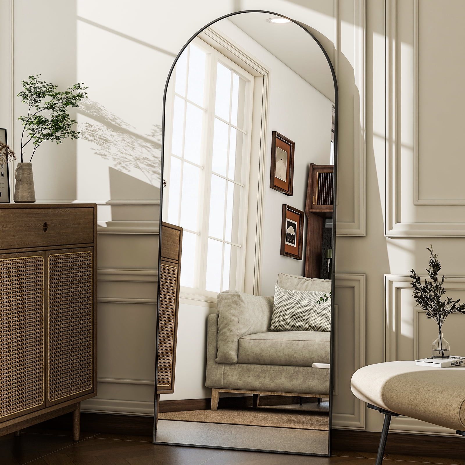 SHATTERVUE 57"x19" Arched Floor Mirror Full Length Free-standing Mirror, Black